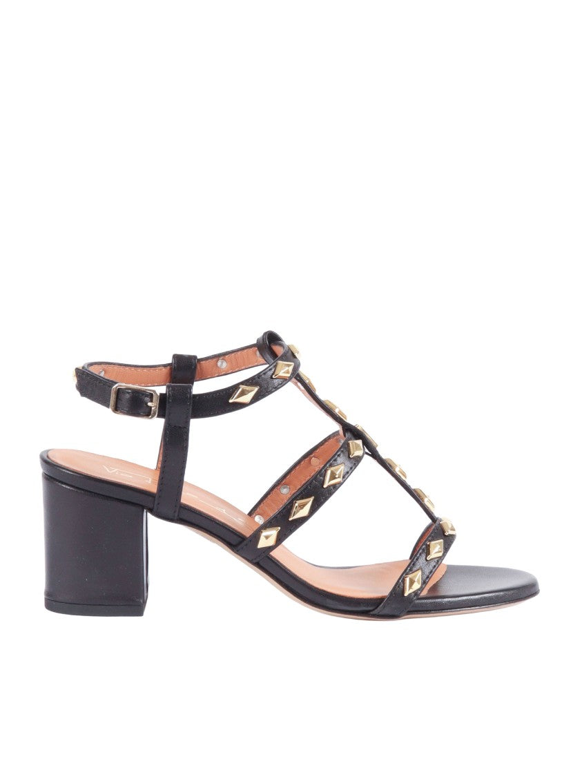 Via Roma 15 Black Leather Sandals