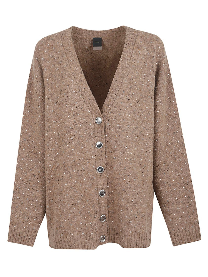 Pinko Knitted Cardigan In Warm Brown