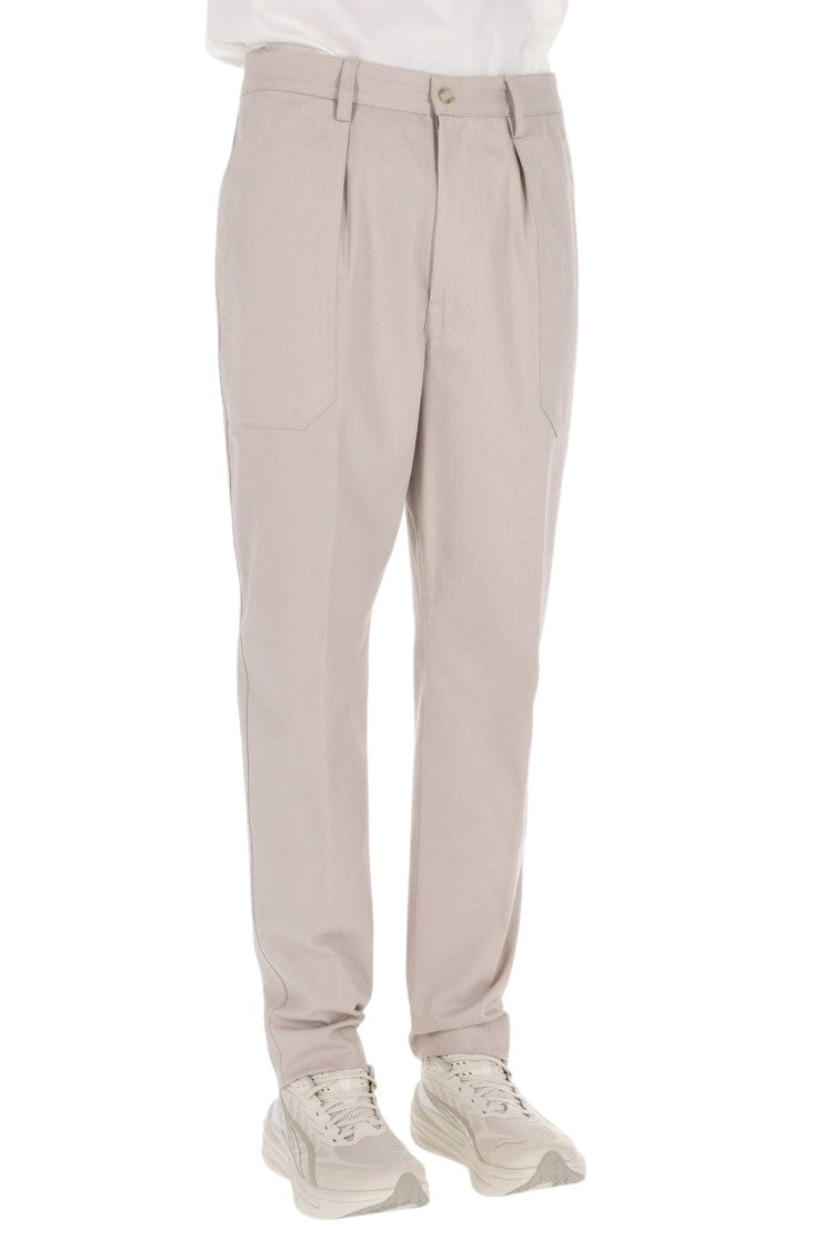 Eleventy Beige Herringbone Cotton Fatigue Pants