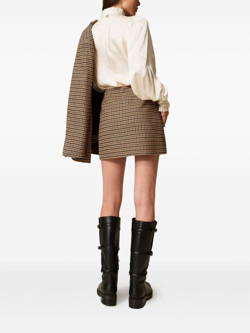 Twin-Set Houndstooth Mini Skirt With Decorative Double-Breasted Detailing