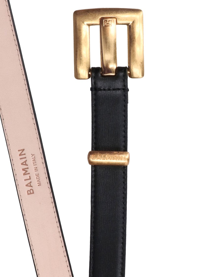 Balmain Black Anthem Calf Leather Gold Buckle Belt