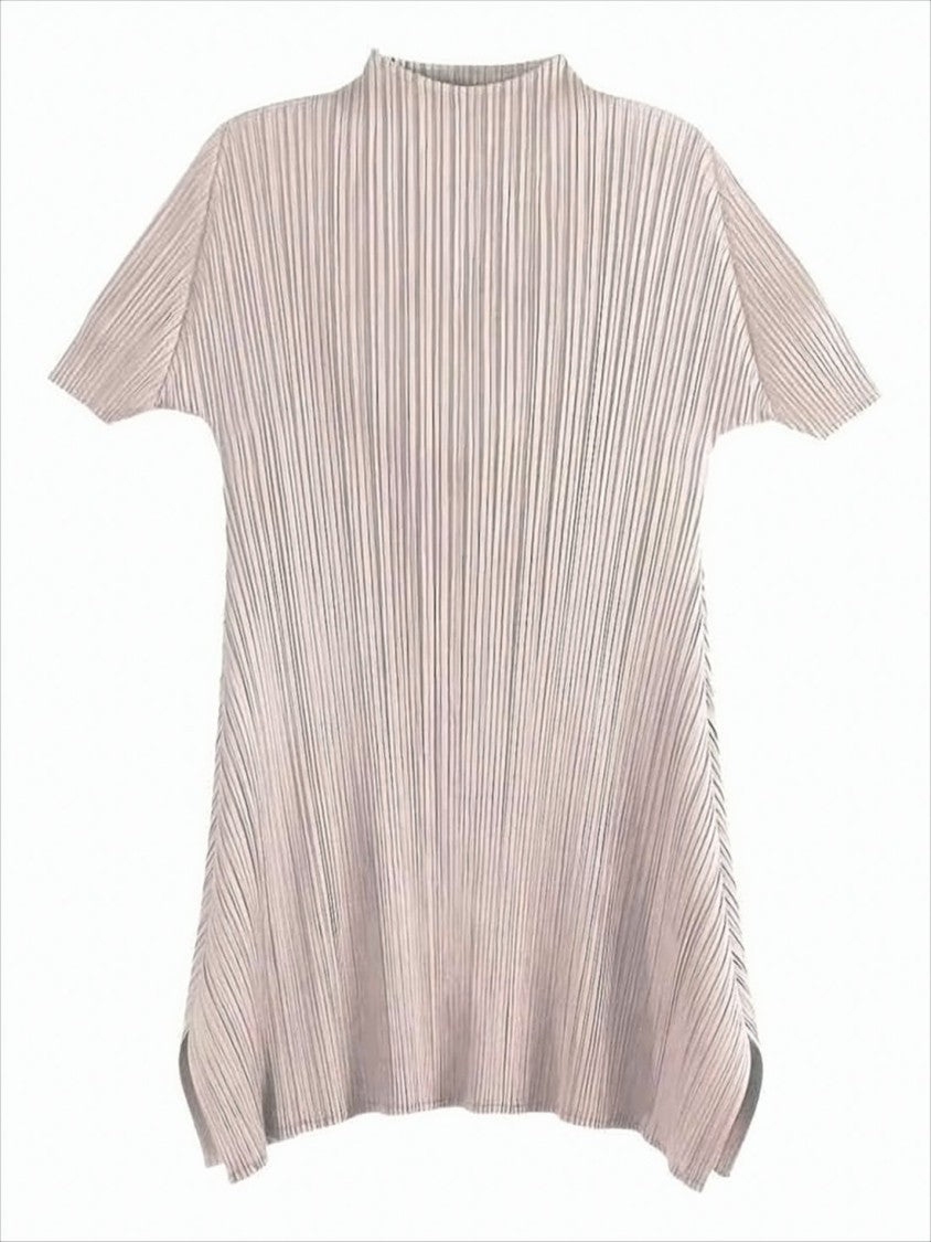 Pleats Please Finely Pleated Long Dress With Flared Hem