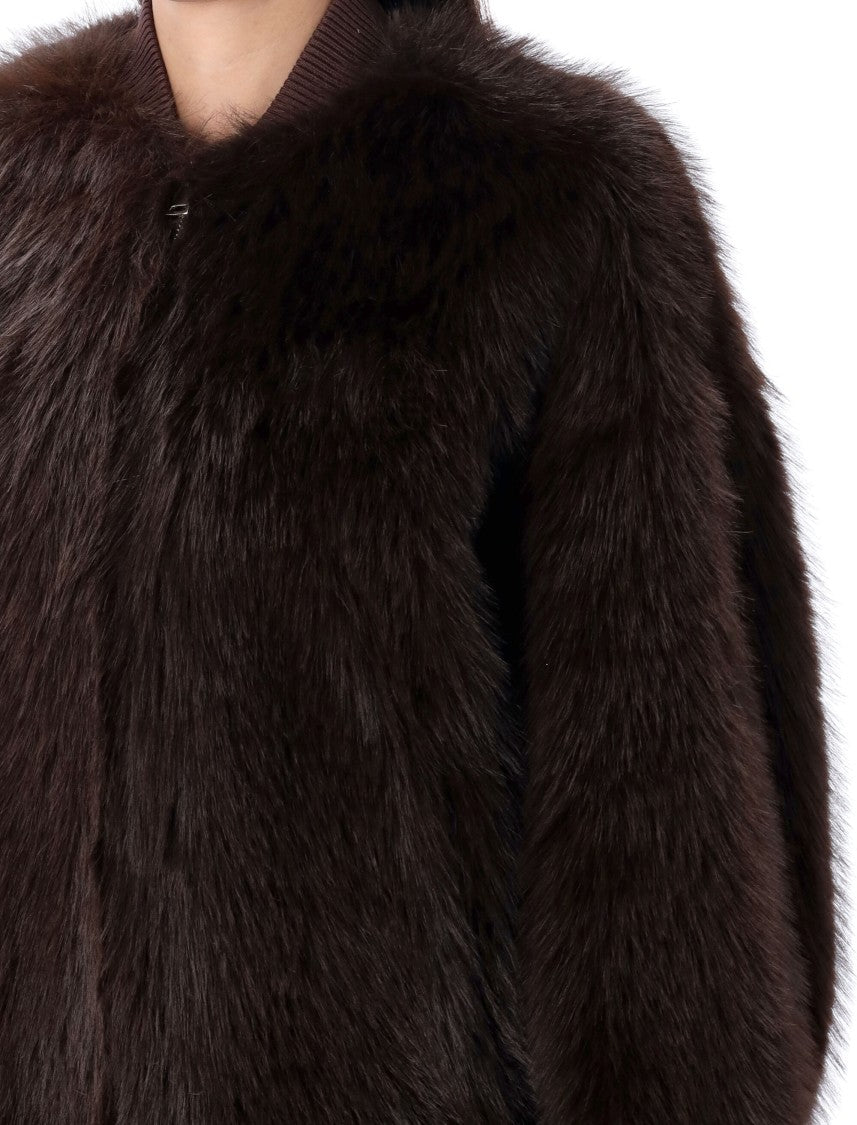 Sword Eco-Fur Bomber Jacket With Ribbed Collar