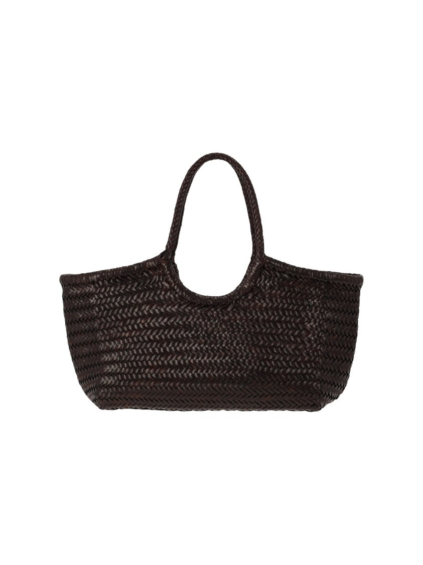 Dragon Diffusion Woven Rectangular Bag With Round Handles And Artisanal Detail
