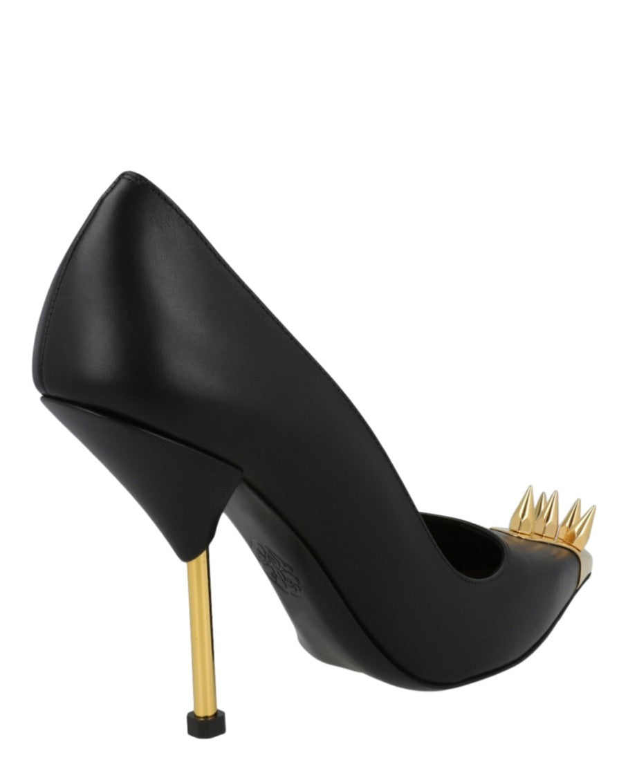 Alexander Mcqueen Pointed Toe Stiletto Pumps With Gold Stud Accents