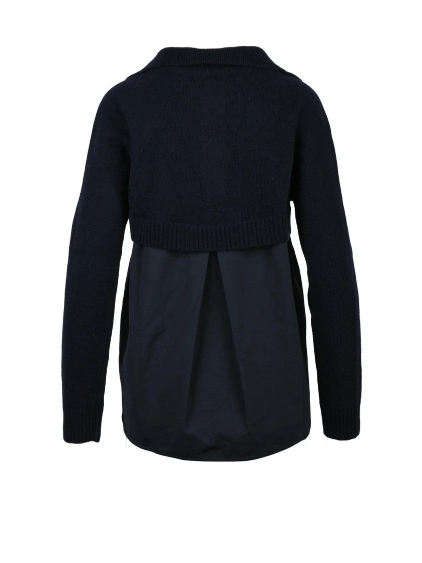 Semi Couture Asymmetric Knit Sweater With Layered Design And Dual Pockets