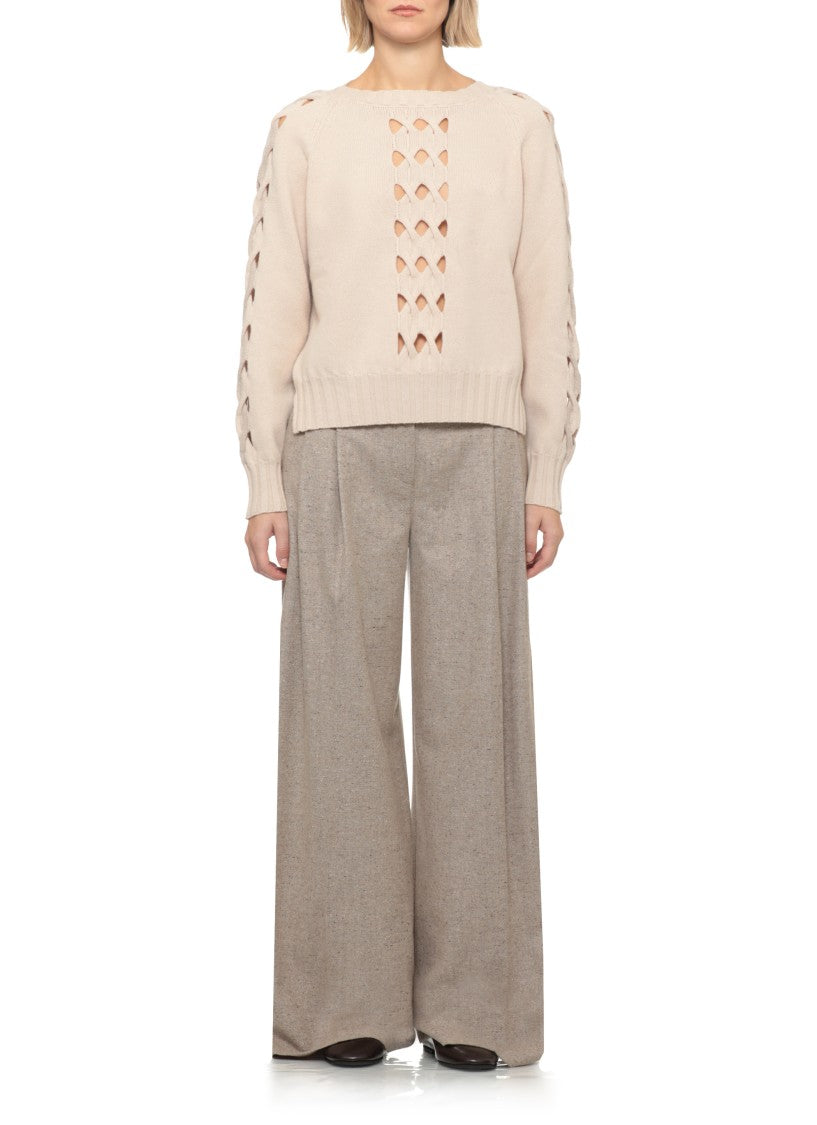 D. Exterior Beige Cut-Out Wool Cashmere Turtleneck Sweater