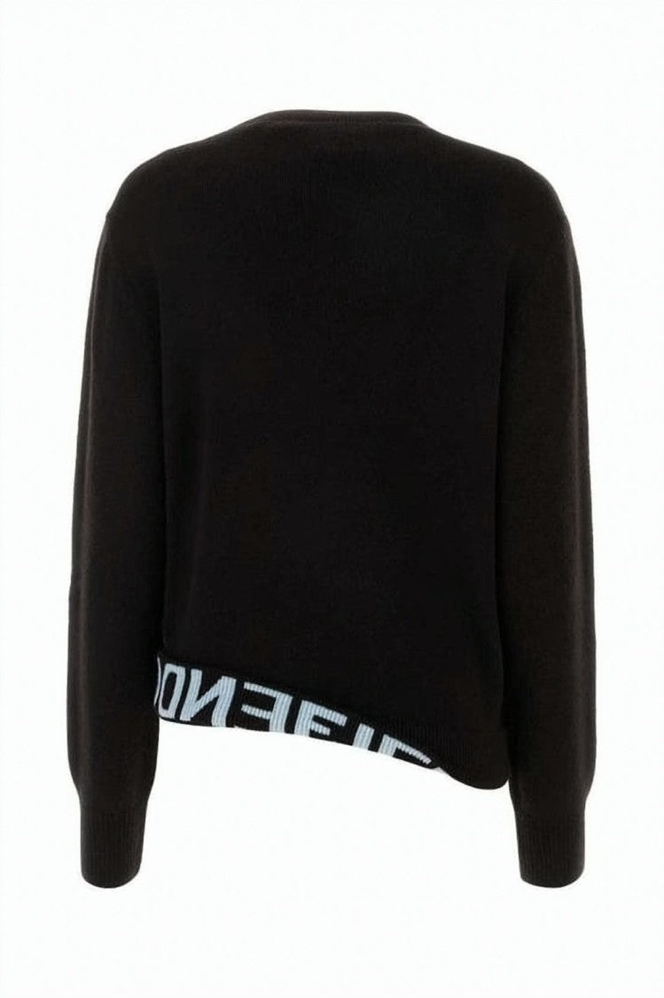 Fendi Cropped Black Sweater With Asymmetrical Hem And Contrasting Band
