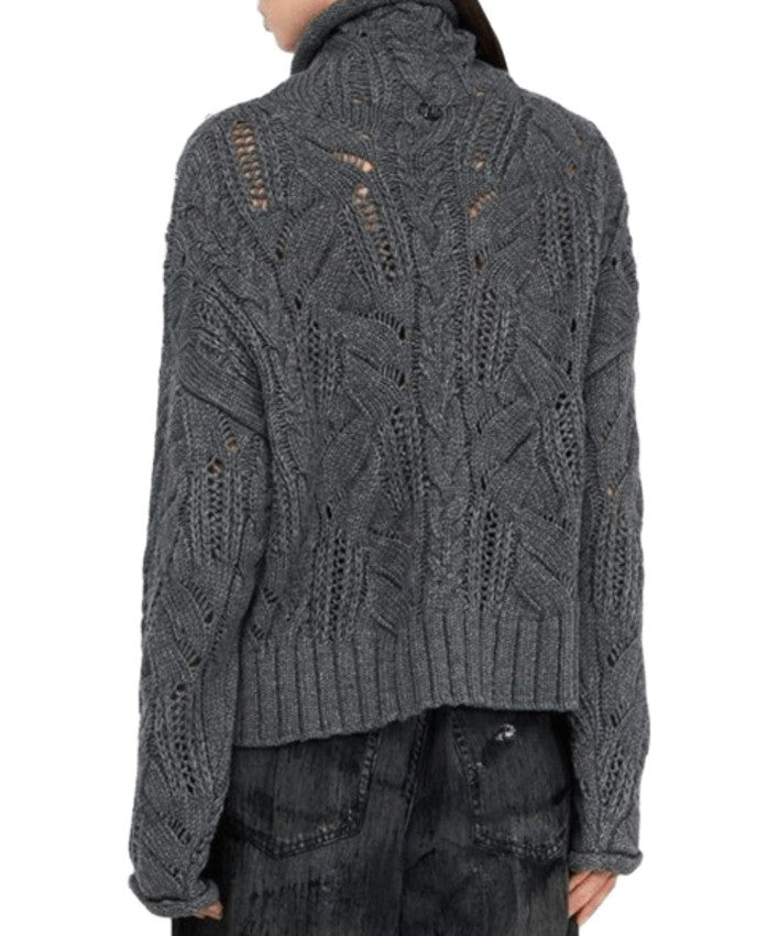 Liu Jo Turtleneck Gray Sweater With Cable Knit