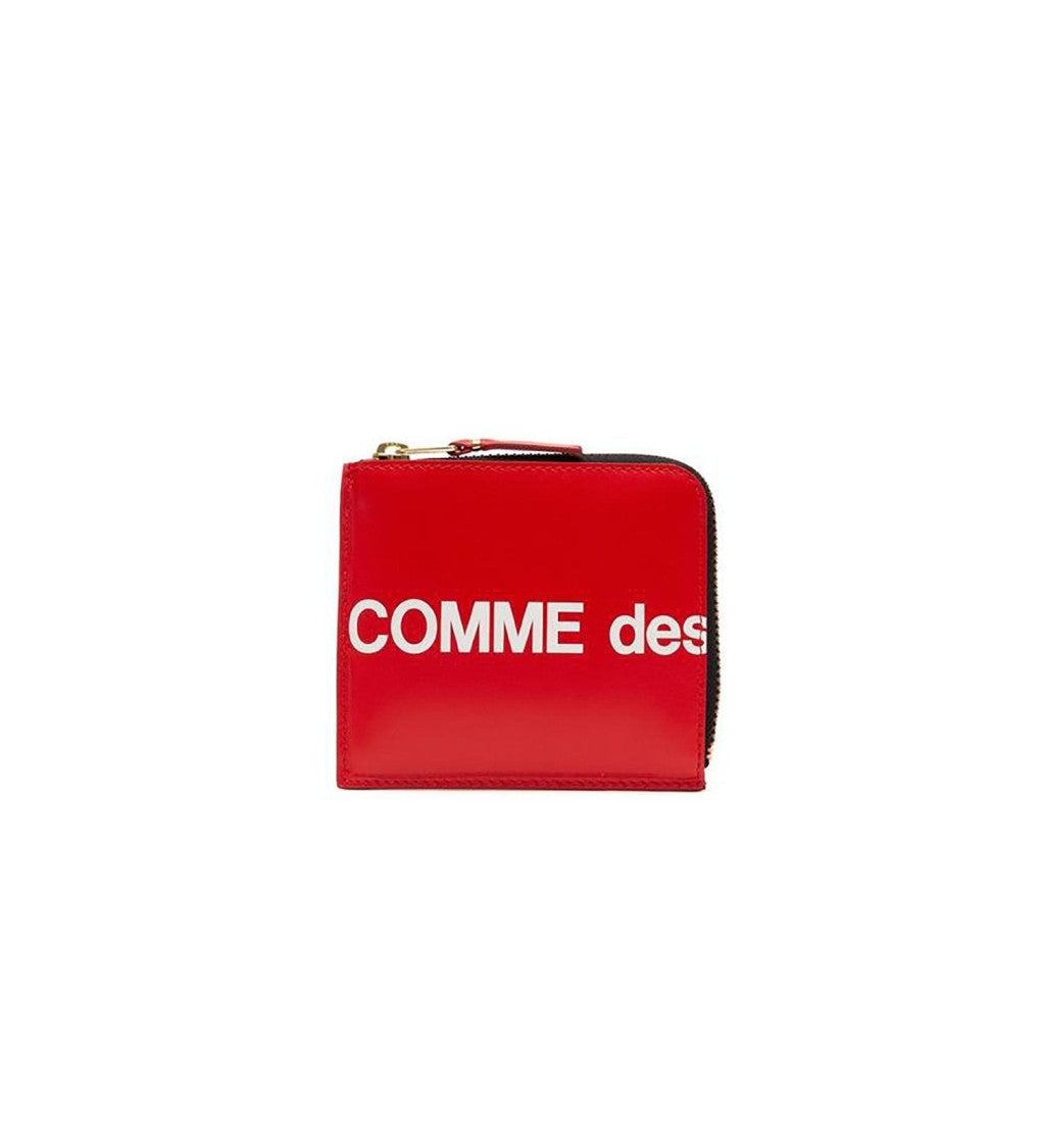 Wallet Cdg Compact Red Leather Wallet With Signature Logo