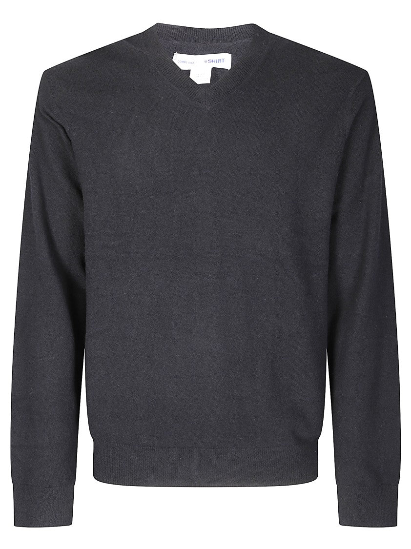Comme Des Garçons V-Neck Knit Sweater With Ribbed Finishing