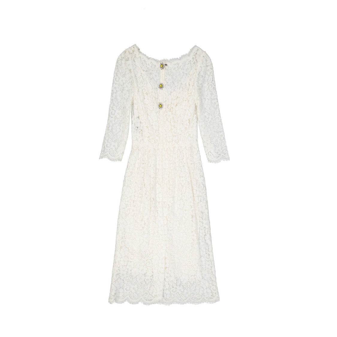 Dolce & Gabbana Intricate Lace Midi Dress With Crystal Embellishments