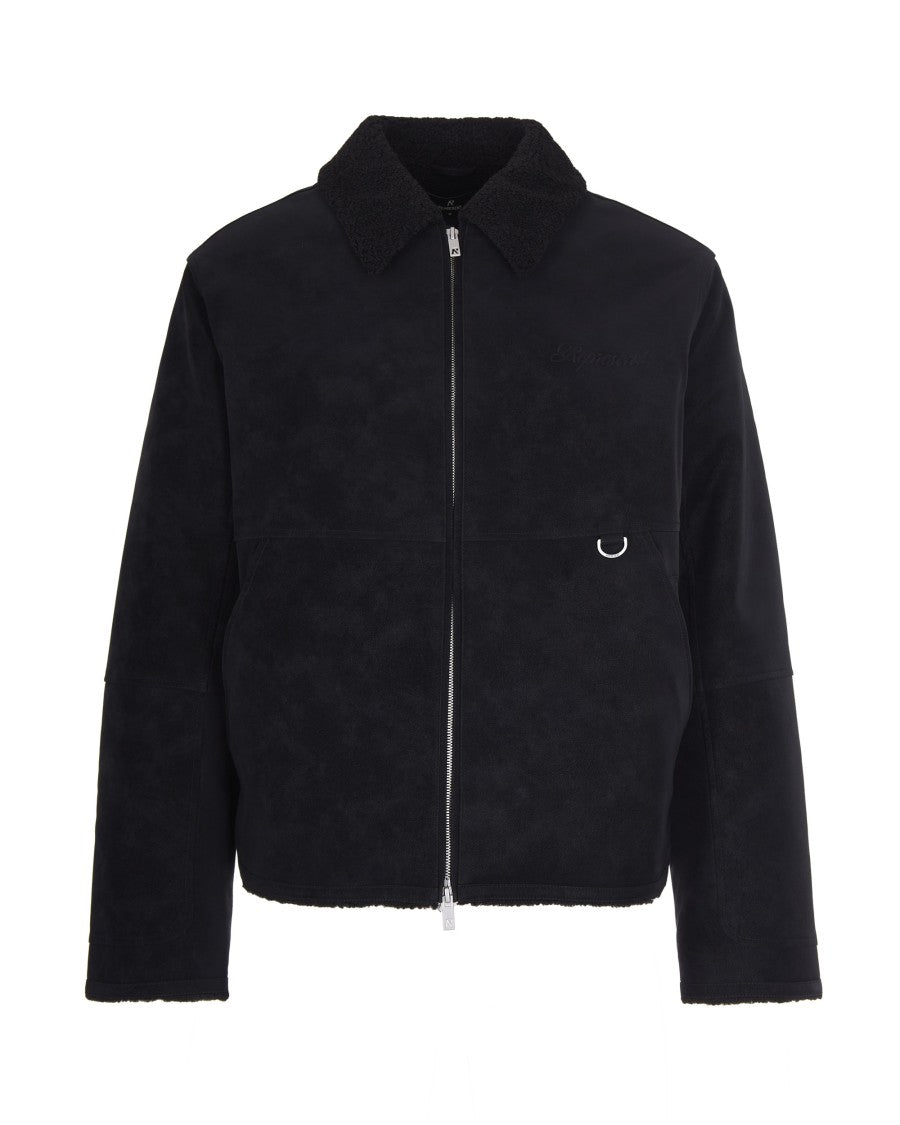 Represent Cropped Black Shearling Jacket With Plush Fur Collar