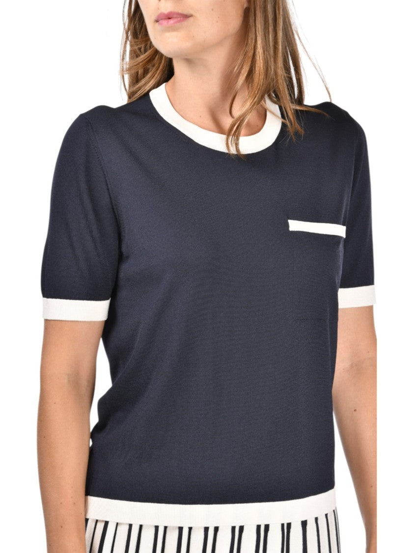 Gran Sasso Navy Contrast Trim Knit Top