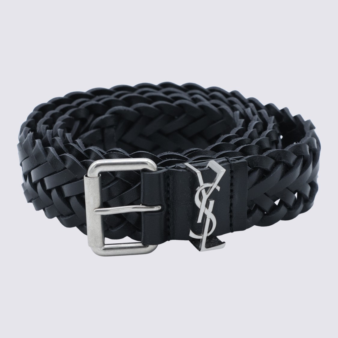 Saint Laurent Black Braided Leather Belt