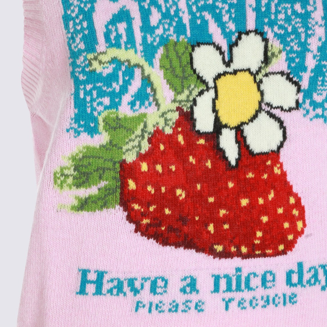 Ganni Sleeveless Knit Vest With Strawberry Graphic And Ribbed Detailing