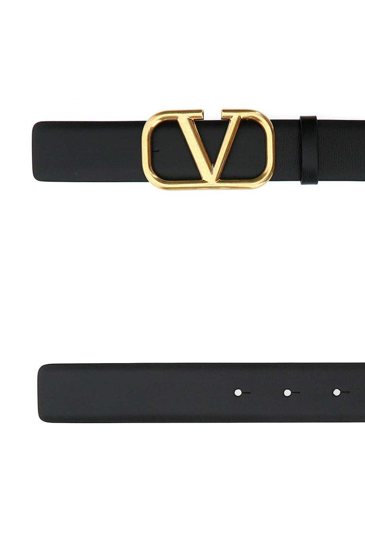Valentino Garavani Black Leather Vlogo Belt