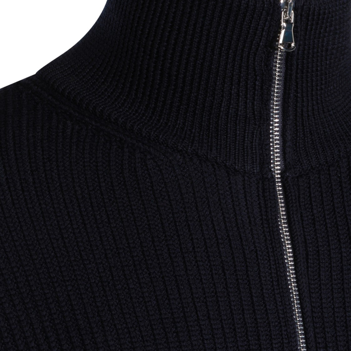 Seven Gauge Ribbed Knit Sweater With Full-Length Silver Zipper