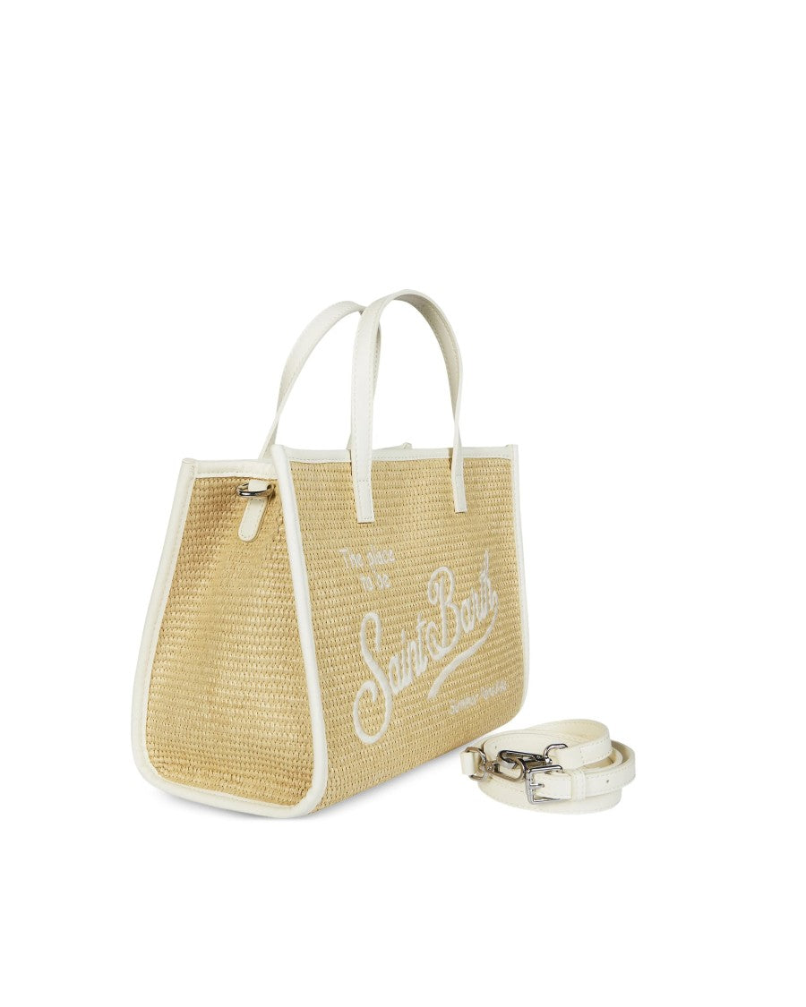 Mc2 Saint Barth Midi Straw Tote Bag With Contrasting Leather Accents