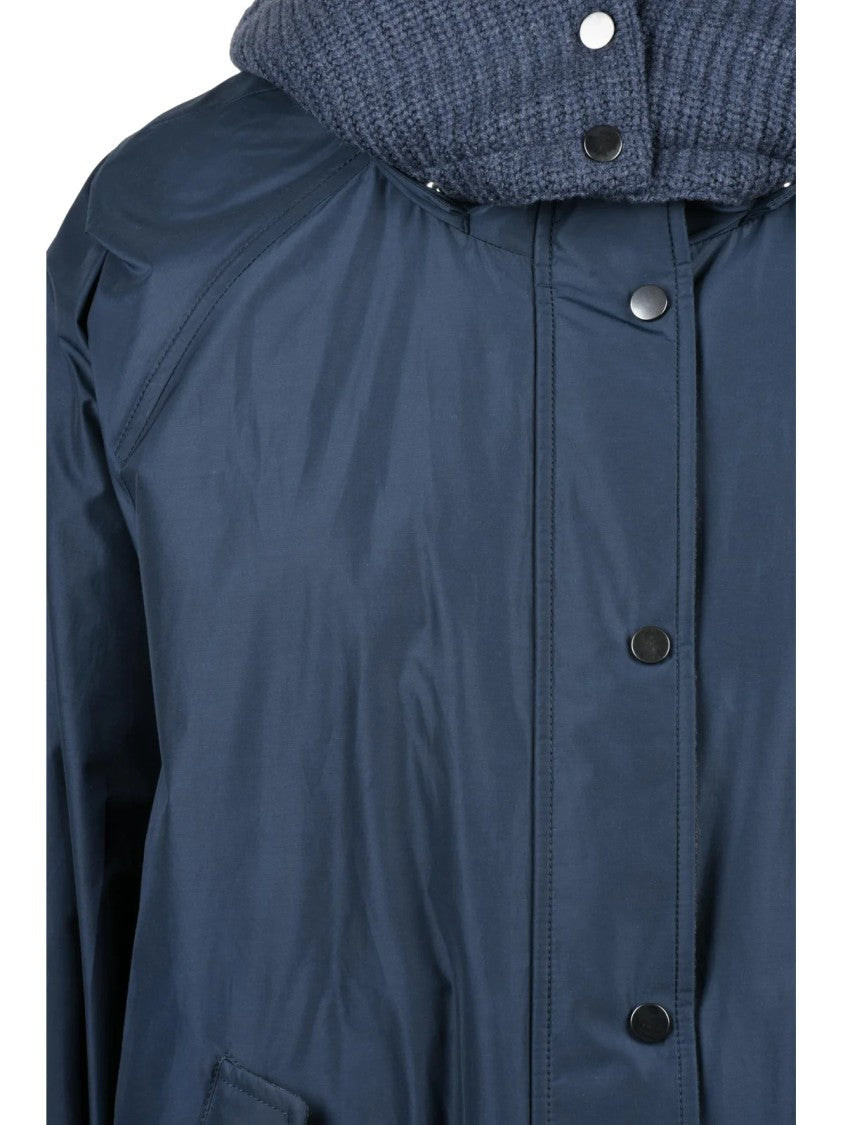 Brunello Cucinelli Blue Polyester-Blend Zip Padded Raglan Coat