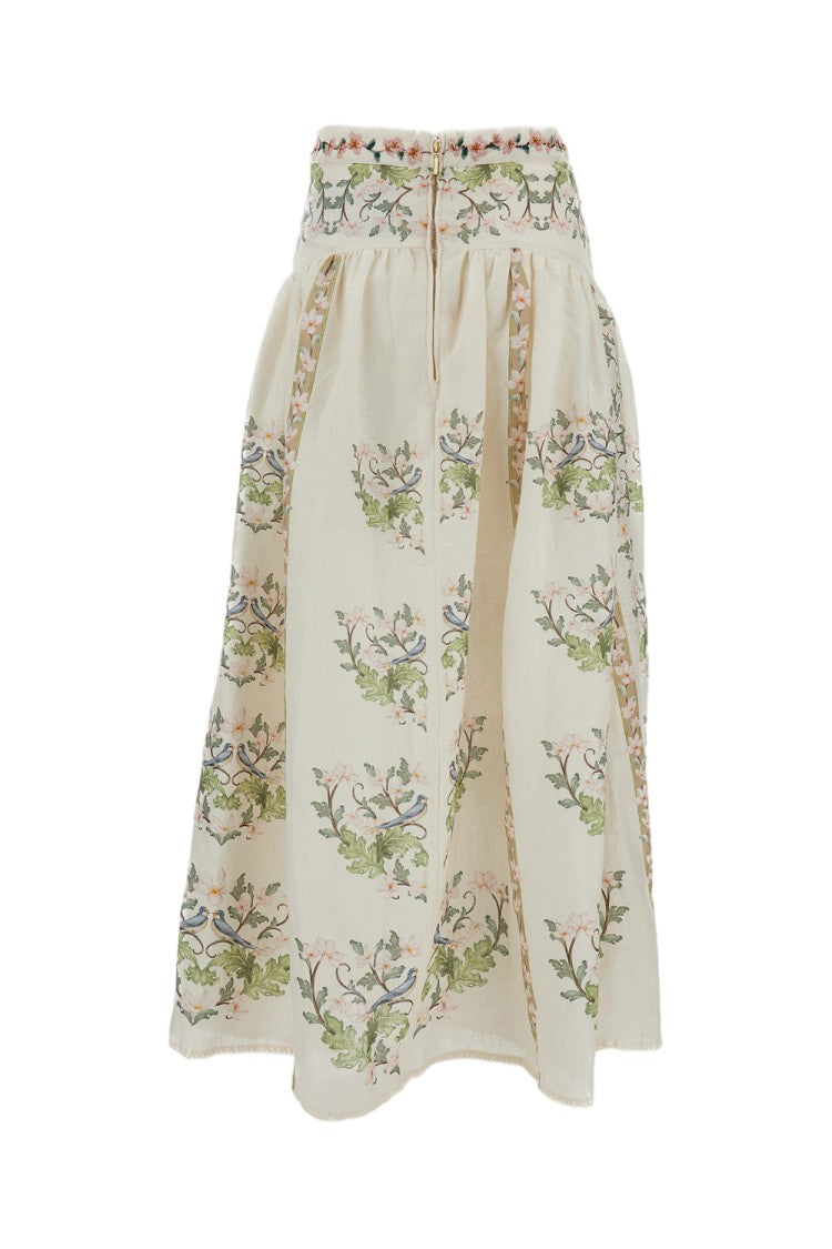 Agua By Agua Bendita White Curua Floral Linen Skirt