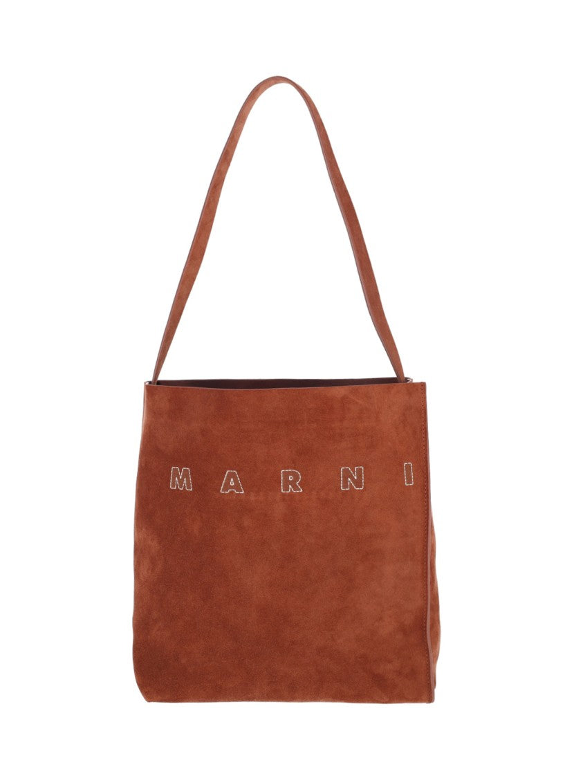 Marni Suede Tote Bag With Embroidered Logo