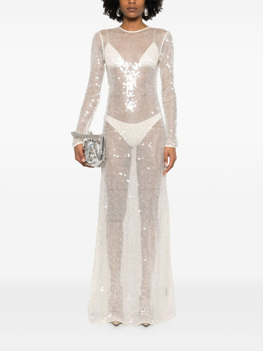 David Koma Light Beige Sequin Dress With Open Back