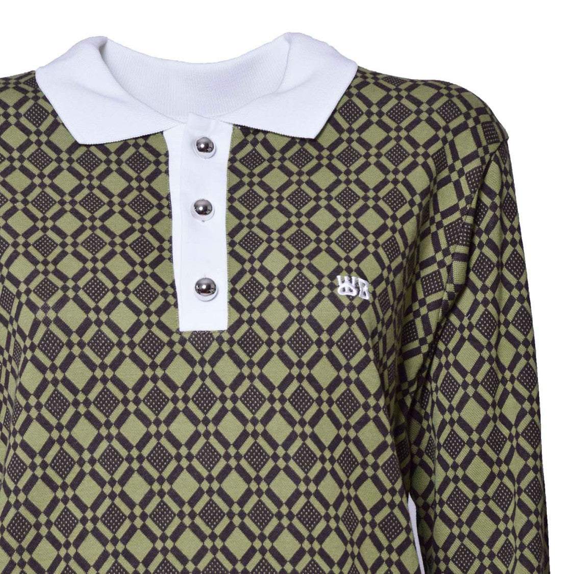 Wales Bonner Polo Power In Olive Green Jacquard Cotton