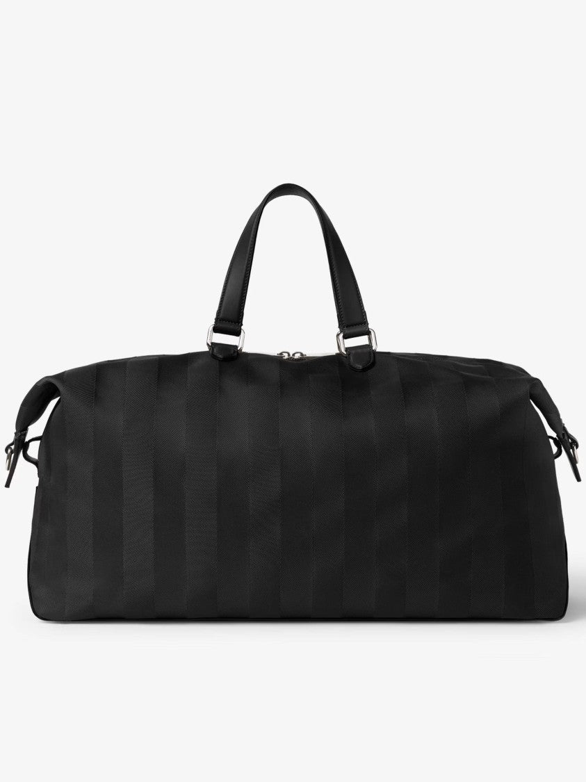 Fendi Matte Finish Black Duffle Bag With Striped Pattern And Silver Hardware