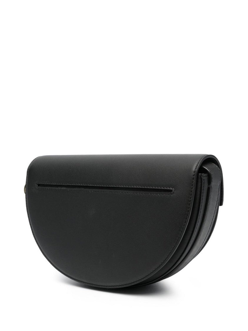 Patou Half-Moon Black Calf Leather Shoulder Bag