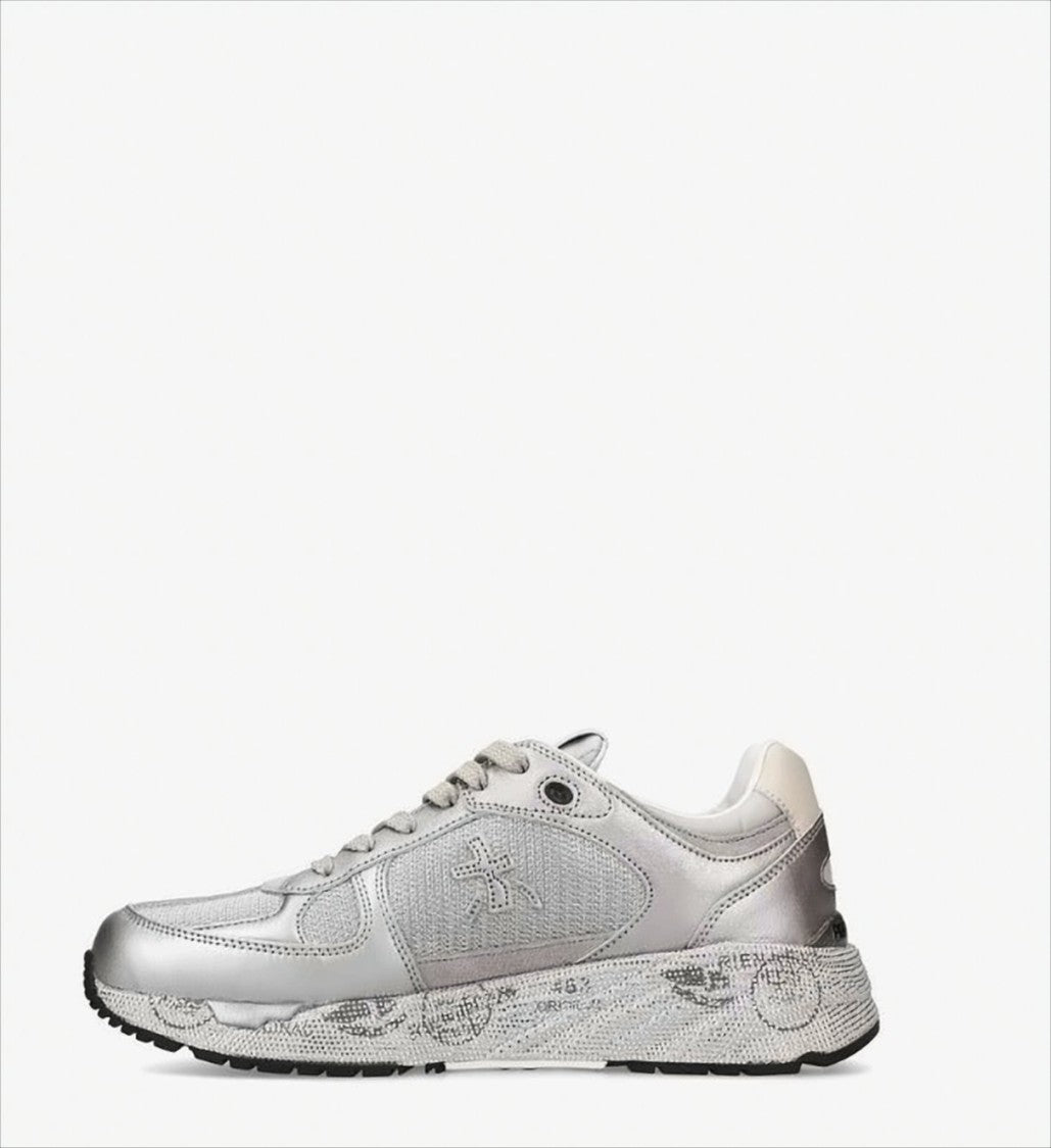 Premiata Silver Sneakers With Graphic Prints