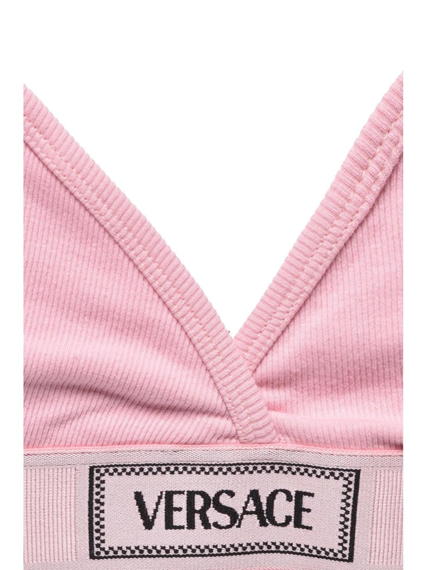 Versace Collection Ribbed Cotton-Elastane Blend Bra With Signature Logo Patch
