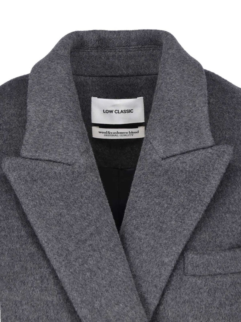 Low Classic Grey Double-Breasted Wool-Cashmere Long Coat