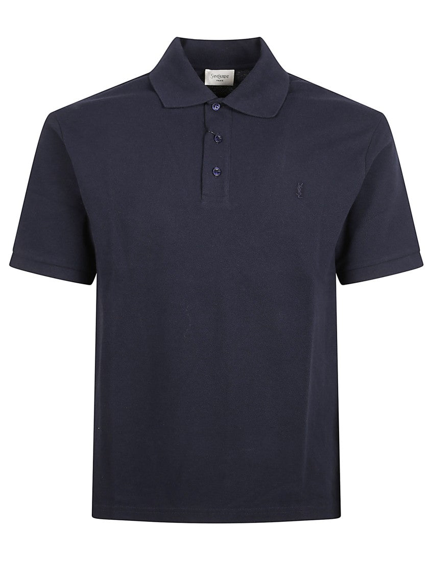 Saint Laurent Blue Eco-Friendly Polo Shirt With Subtle Embroidery
