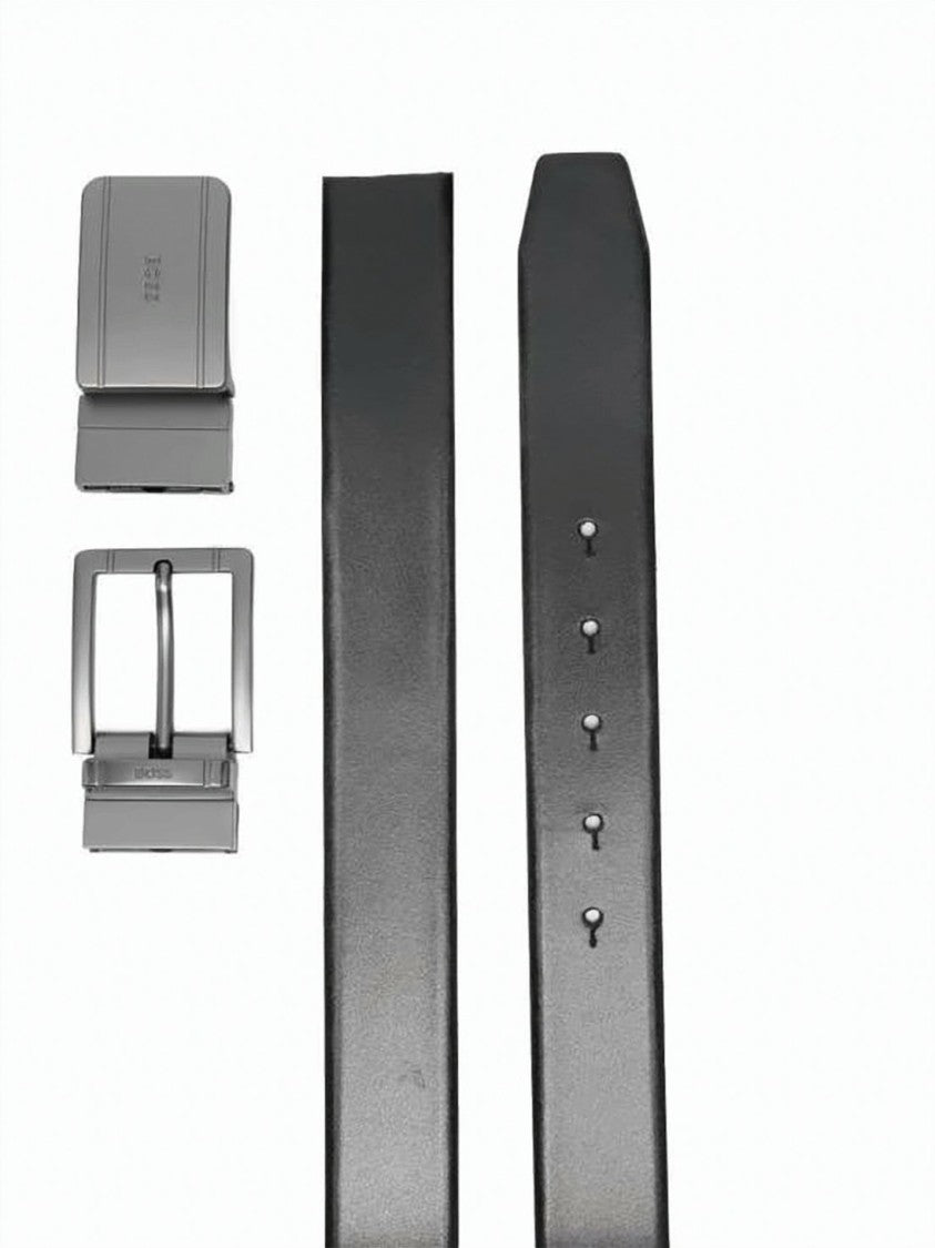 Hugo Boss Polished Cowhide Belt With Rectangular Metal Buckle