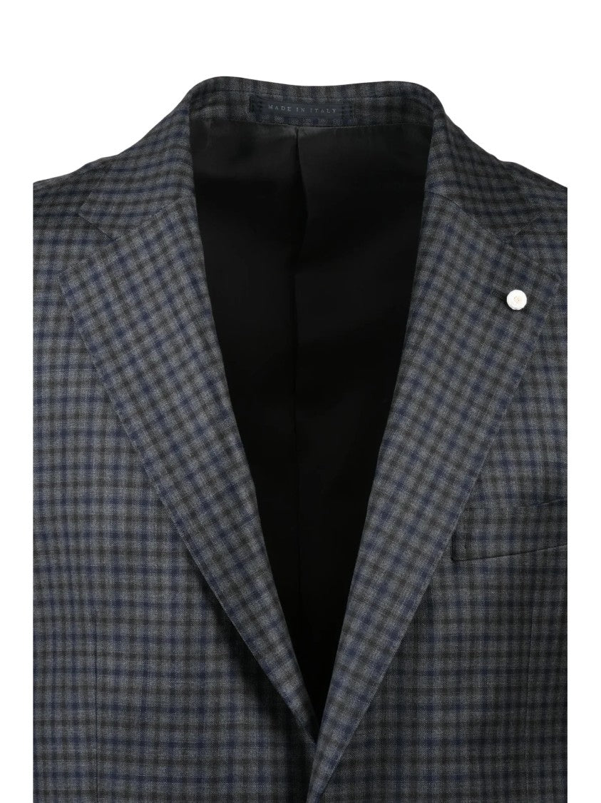 Luigi Bianchi Rounded Grey And Brown Checkered Wool Jacket