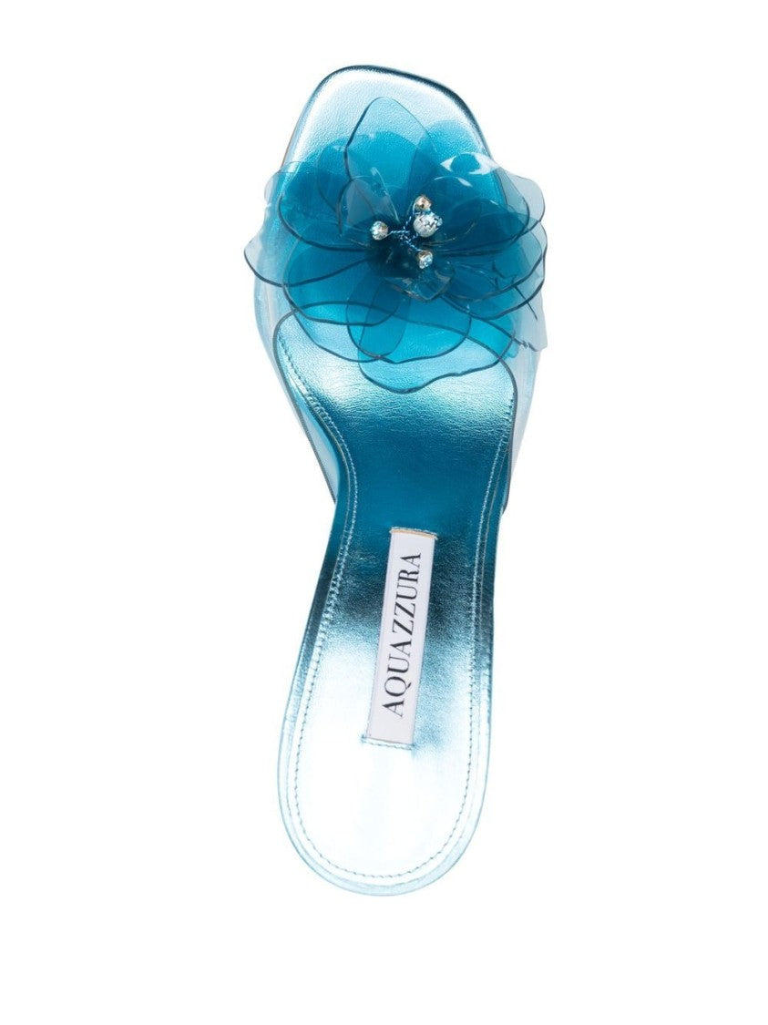 Aquazzura Transparent Aqua Blue Lambskin Mule Sandals