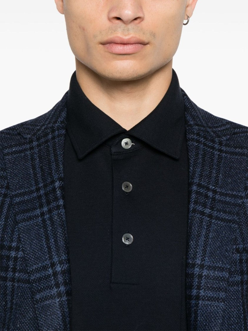 Ermenegildo Zegna Midnight Blue Polo Shirt With Front Button Placket