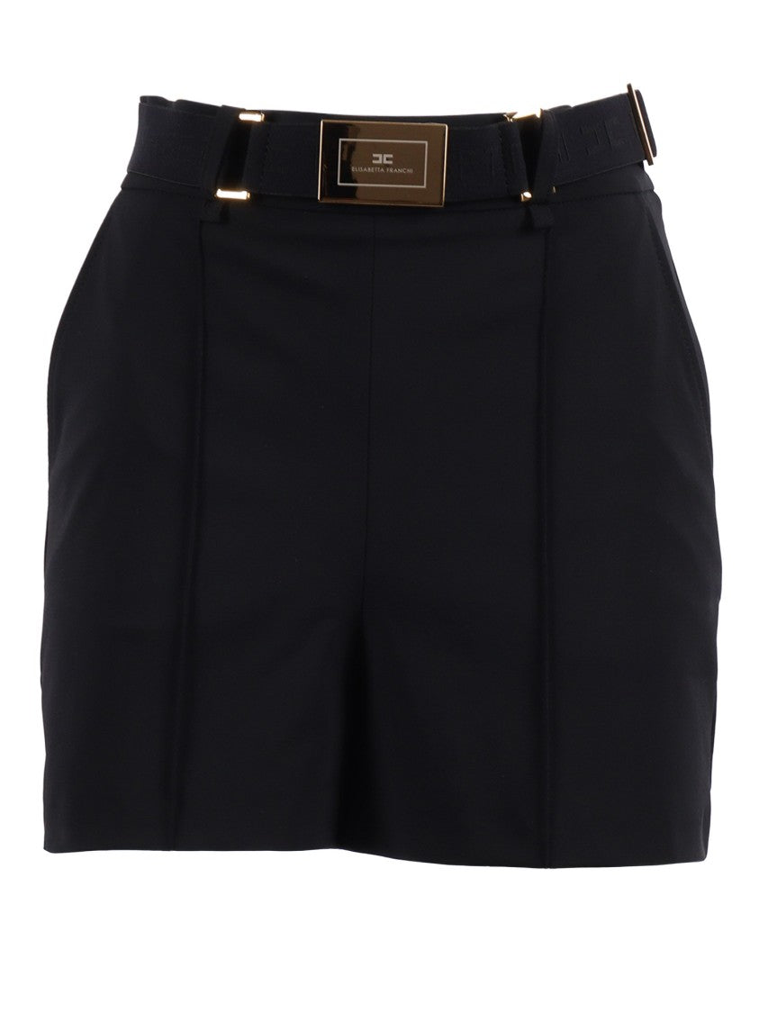 Elisabetta Franchi Black Tailored Structured Buckle Shorts