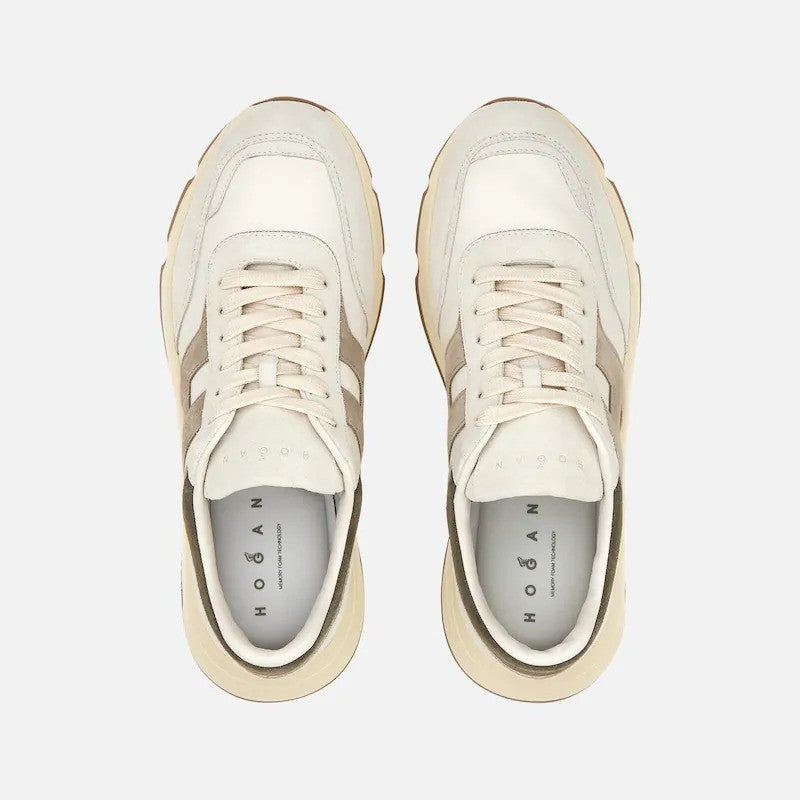 Hogan Neutral Tone Textured Outsole Side Logo Sneakers