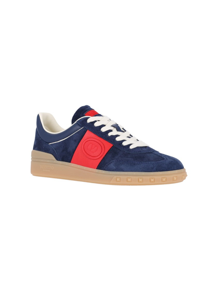 Valentino Garavani Navy Blue Red Panel Suede Sneakers