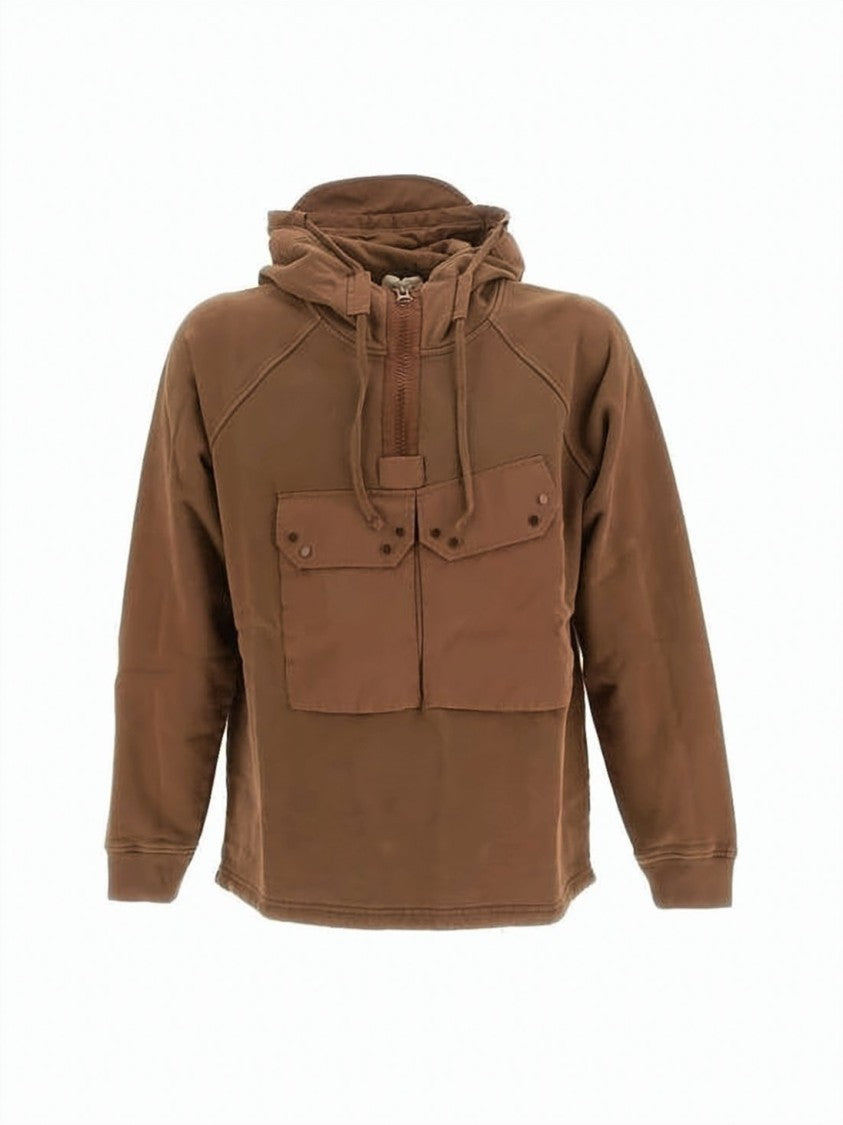 Ten C Relaxed Fit Half-Zip Hoodie With Adjustable Drawstring