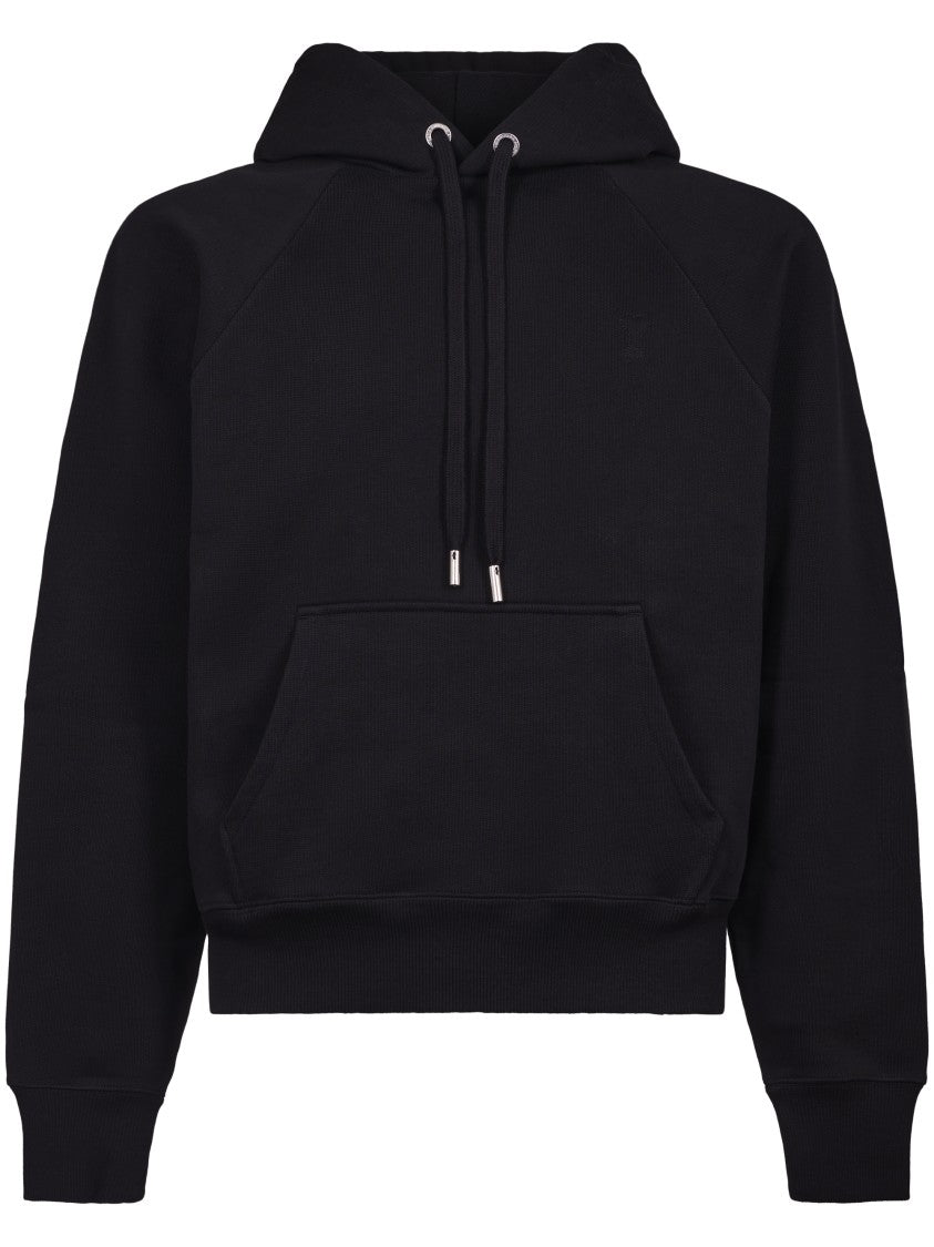 Ami Relaxed Fit Black Hoodie With Textured Finish