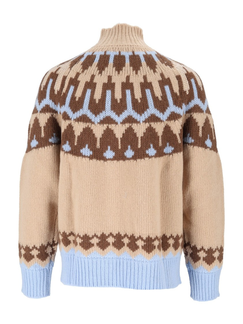 Ermanno Scervino Geometric Pattern Knit Sweater With High Ribbed Turtleneck