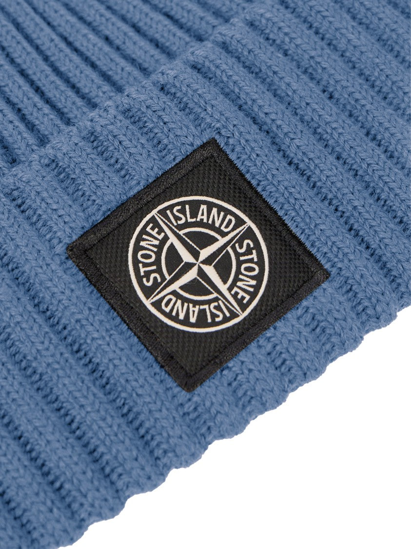 Stone Island Ribbed Knit Beanie Hat With Folded Cuff