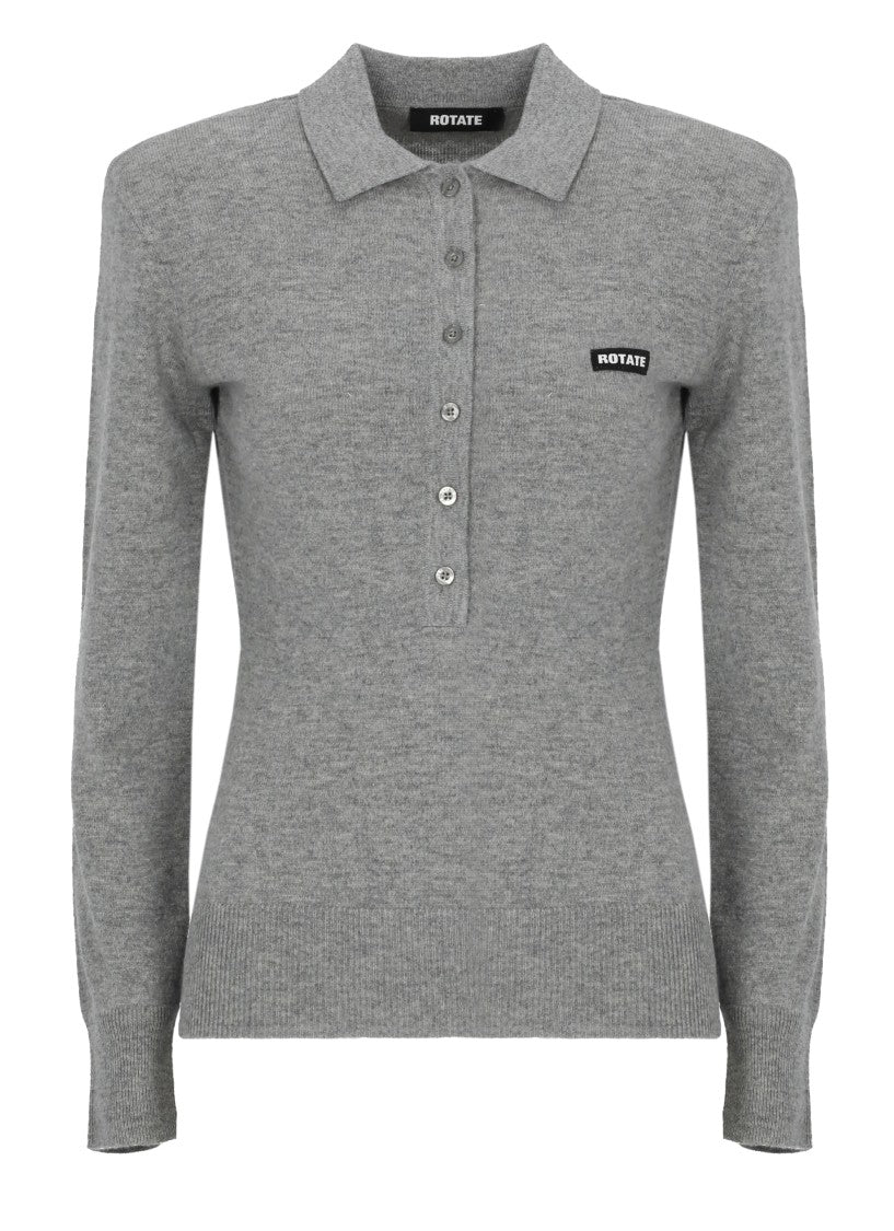 Rotate Gray Structured Long-Sleeved Polo With Padded Shoulders