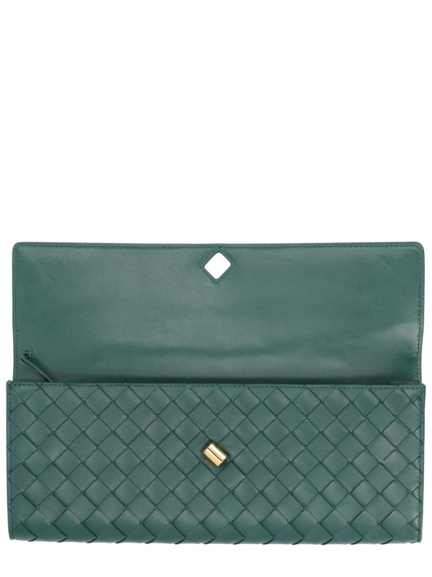 Bottega Veneta Woven Leather Clutch With Gold-Tone Knot Detail