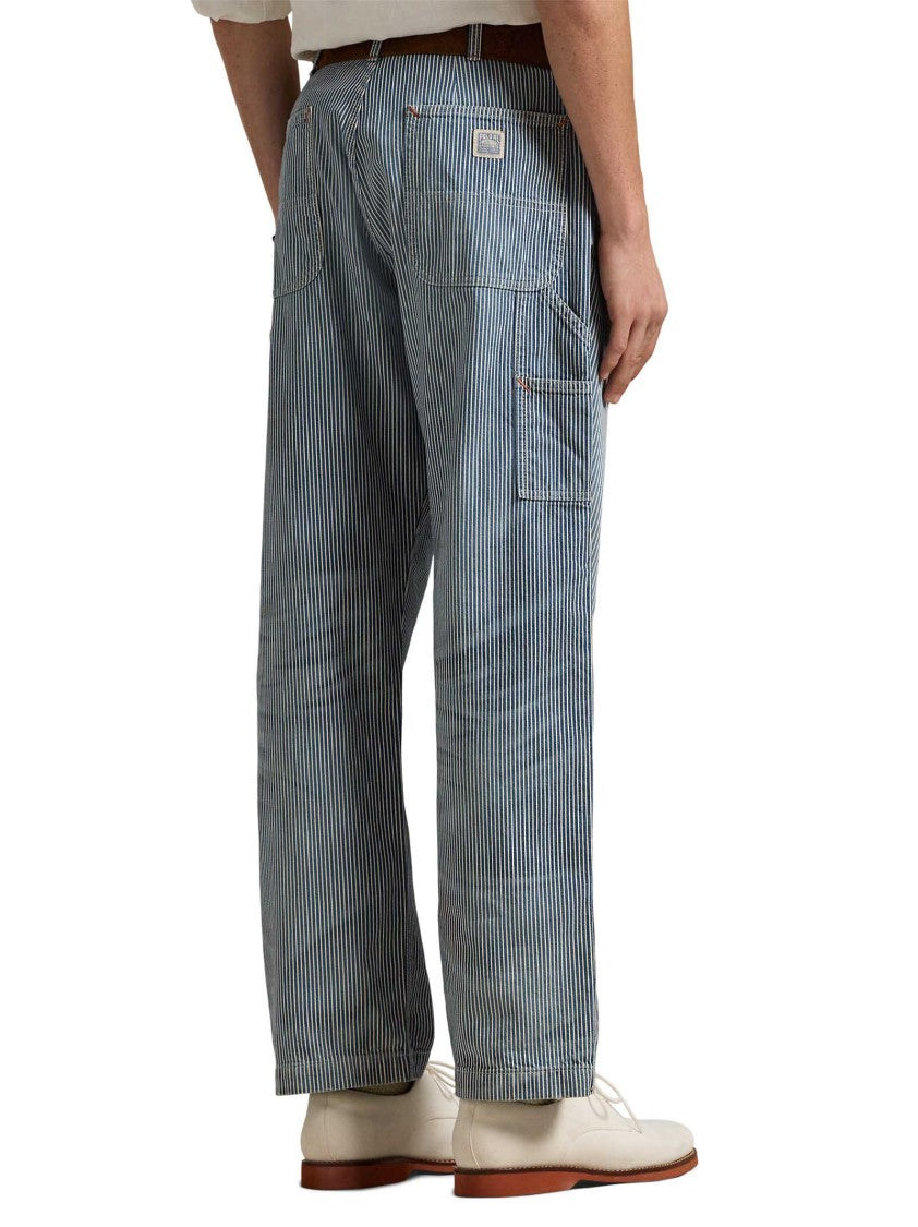 Polo Ralph Lauren Indigo Striped Dungaree-Fit Trousers In Cotton Twill