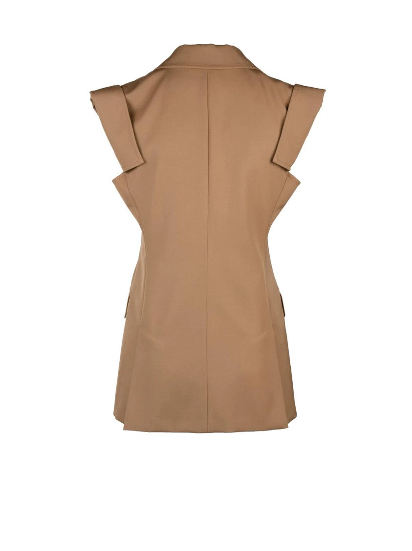 Max Mara Beige Layered Shoulder Virgin Wool Vest