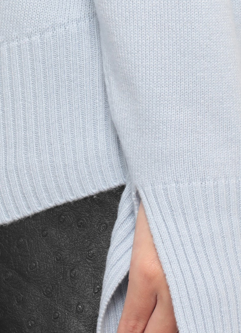 Loulou De Saison Light Blue Extended Back Hem Ribbed Cashmere Sweater